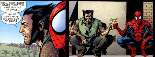 Spider-Man Wolverine fist bump